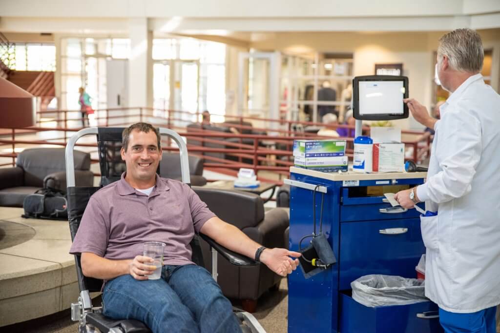 Man giving blood.