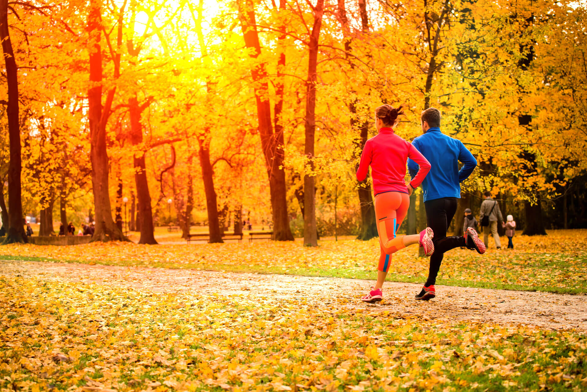 People running in the fall.