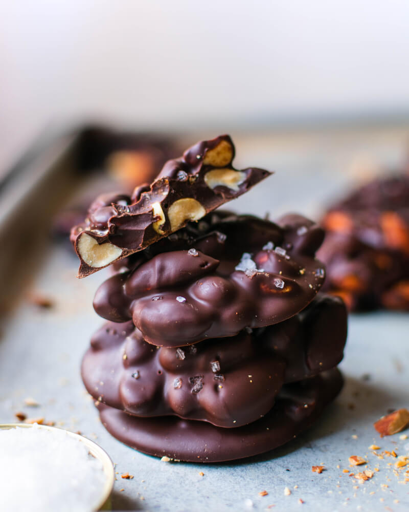 Feature image Chocolate Almond Clusters on a cookie sheet